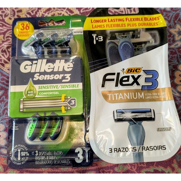 BIC Flex3 + Gillette Sensor3 Disposable Razors for Men (6) Razors - Picture 1 of 6